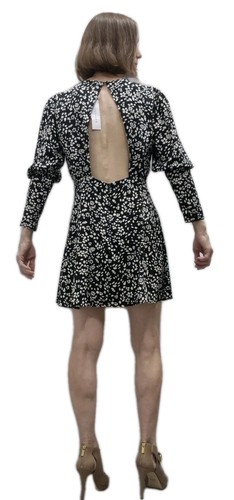 TOPSHOP DRESS UK10 EU38 US6 black white floral short cold back BNWT - Picture 8 of 13