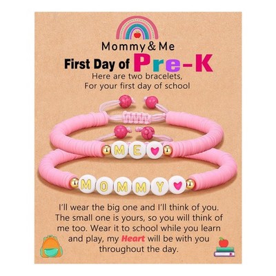 First Day of Mommy and Me Bracelet Back to School Bracelet Matching Wish Br - 01