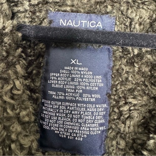 Parka invernale donna Nautica XL verde oliva foderato pelliccia sintetica zip intera con cappuccio - Foto 7 di 9