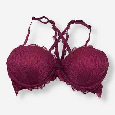 Victoria s Secret PINK Bra Date Racerback Lace Wine Burgundy Red Push-up 36D
