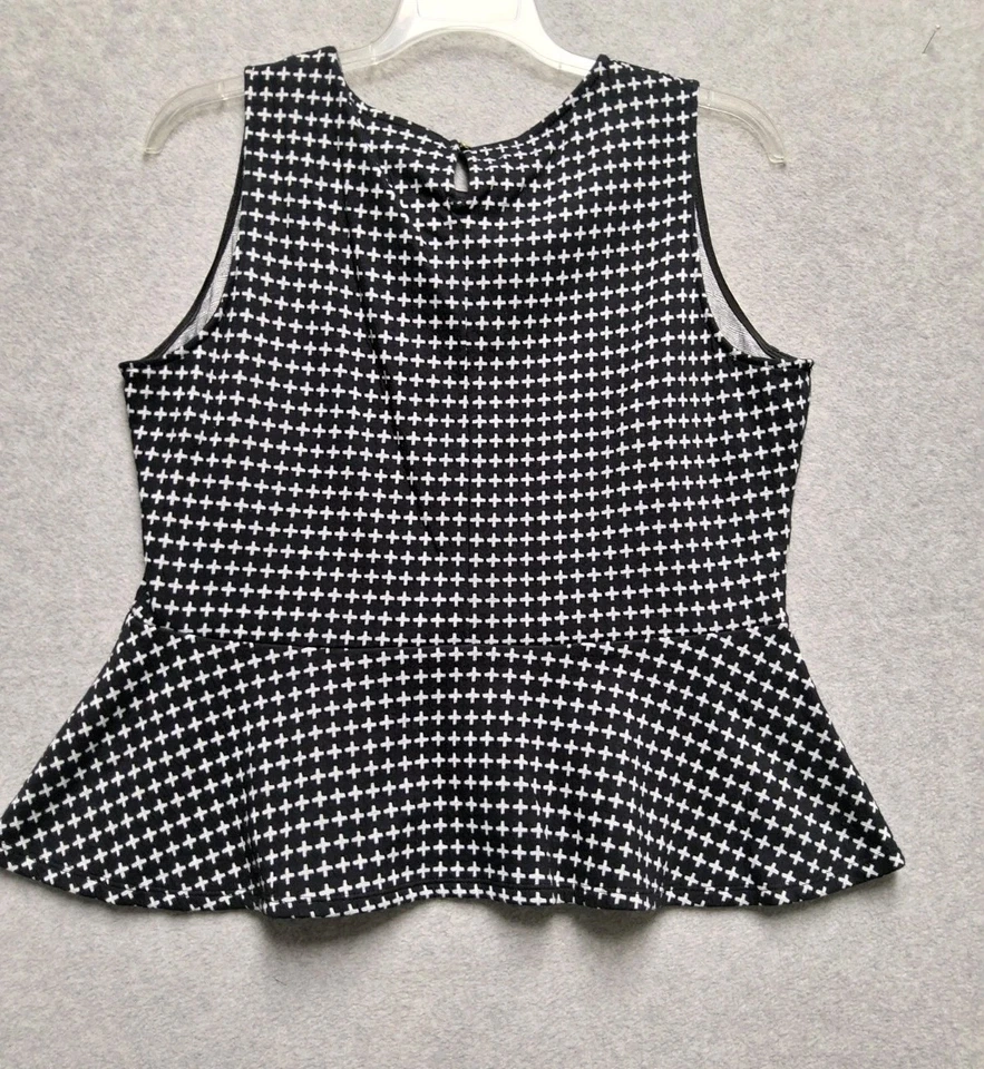 Worthington PXL Peplum Top NWOT Black White Cross Print Y2K Boho Mod Retro - Image 2 of 4