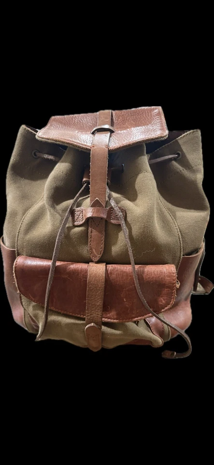 Mochila unisex WILL Leather Goods Rainier de cuero coñac y lona Foto 2 de 4