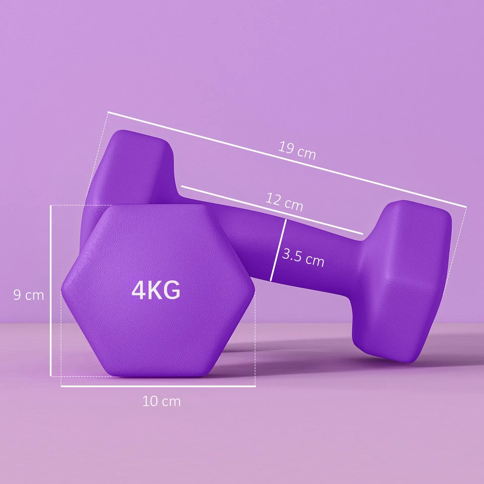 SPORTNOW Set of 2 Hexagonal Dumbbells Weights Pair, 2 x 4kg, Purple, photo 3 of 5