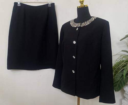 Nipon Boutique/Kasper Mismatched Beaded Black 2Pc Skirt Suit Sz 16W/16 EUC! $280 - Picture 6 of 10