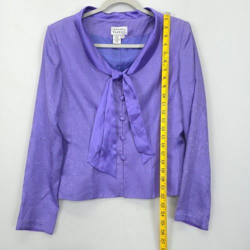 Adrianna Papell Silk Skirt Suit Set Purple Textured Tie Neck Career Wear VTG 90 - Picture 8 of 14