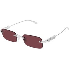 Gucci GG1808S 004 Silver Stones Red Lens Sunglasses Rimless Unisex Authentic