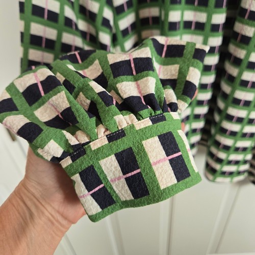 Stine Goya Ashley Retro Check Green Blouse Top Size M High Neck Preppy Academia - Picture 15 of 17