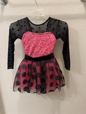 Weissman Child Small Dance Dress Costume Pink Black Polkadot Skirt Long Sleeve