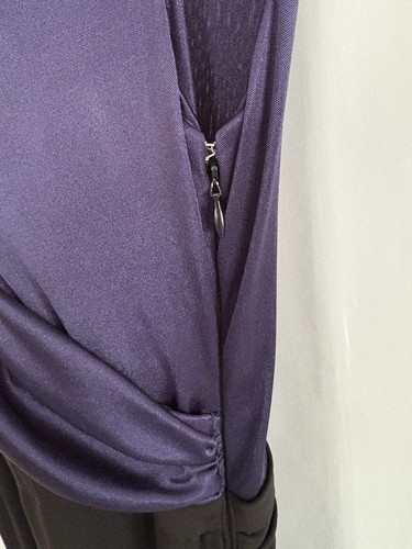 LE CHATEAU WOMEN’S BODYCON COCKTAIL DRESS Purple Satin & Black Side Rushing XL - Picture 4 of 13