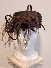 Fascinator Brown Natural Straw Hat With Feather Accent- August Accessories