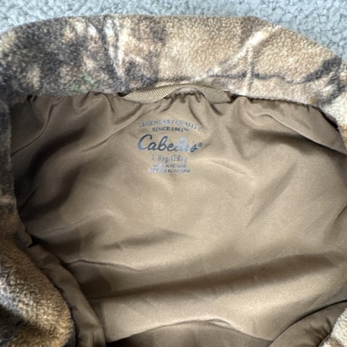 Cabelas Fleece Vest Men's L Brown Camo Full Zip Hunting Logo Pockets Outdoor Gun - Picture 2 of 14