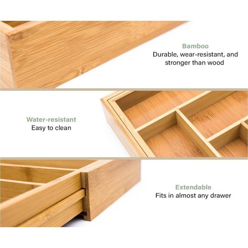 Expandable Bamboo Drawer Organizer For Kitchen, Office, Bedroom And More Storage - Picture 4 of 6
