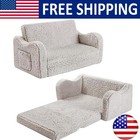 Kids Toddler Extra Wide Chairs Lounger Soft Sherpa Couch Foldable Convertible US
