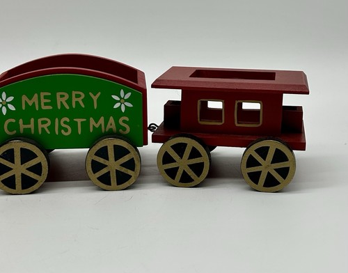Vintage Merry Christmas Express Holz Modelleisenbahn bemalt Motorwagen & Begleitwagen - Bild 4 von 16