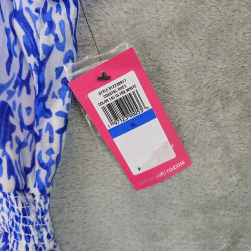 Vince Camuto Printed Flutter-Sleeve Tiered Midi Dress Womens Size XL Blue V-Neck - Picture 6 of 9