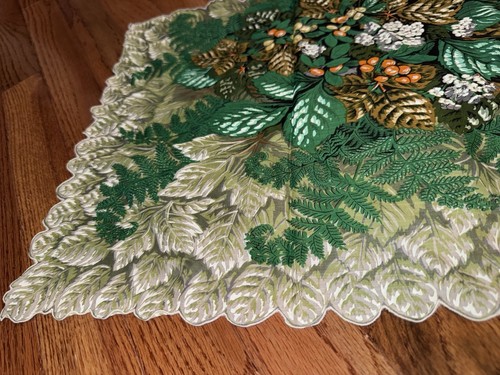 VTG VIVID COLORS Floral & Berries 16” Handkerchief Hankie Scalloped Edges Retro - Picture 6 of 24