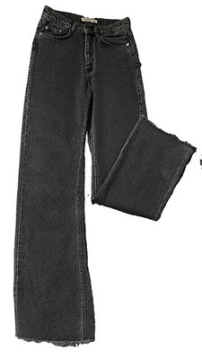 Pull&Bear Women s Dark Gray Black Wide Leg Jeans Raw Frayed Hem Y2K