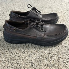 Skechers Men's Boat Shoes Size 12 Brown Leather Memory Foam Loafer Slip On