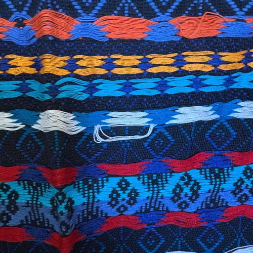 GUATEMALA Hand Woven TEXTILE fabric RUNNER TABLECLOTH TAPESTRY Blue Boho 33x36in - Picture 13 of 21