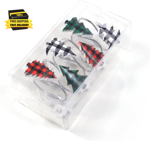 Büffel Karo Weihnachtsbaum Duschvorhang Haken 12er Set Harz Country Farmho - Bild 5 von 6