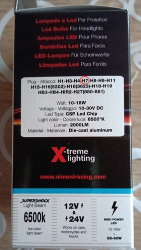 Kit Conversione LED Coppia Lampada H7 iLuz 6500K 10-30W Simoni Racing - Foto 2 di 3