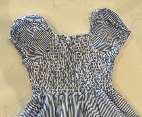 J. CREW Crewcut Girls Size 5 Dress Blue And White Stripes Scoop Neck Cap Sleeve - Picture 9 of 10