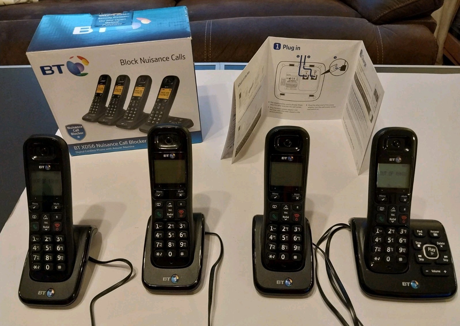 BT XD56 Cordless Phone with Answer Machine Quad Set Black Nusiance Call Blocking