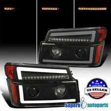 Fits 2004-2012 Colorado Canyon Black Smoke Projector Headlights LED Sequential