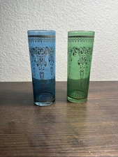 Moroccan Tea Glasses Green And Blue Gold Gilded Tall Beautiful