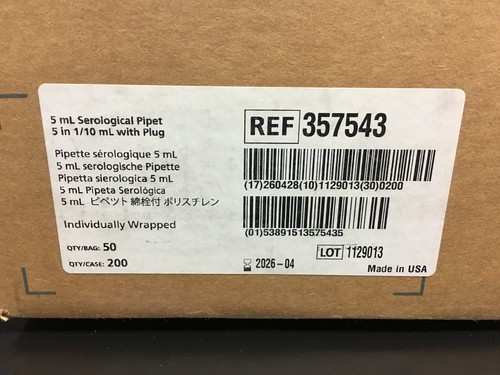 Corning Falcon REF 357543 Serologische Pipette 0,1 Inkremente 5 ml Posten 2 Hüllen - Bild 17 von 24