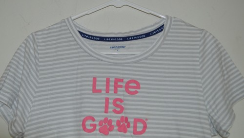Life Is Good Nachthemd mit Pfotenabdrücken Damen groß grau gestreift - Bild 2 von 6