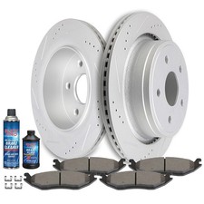 2pcs Brake Disc Rotors 4pcs Ceramic Pads For Dodge Ram 1500 2006-2013 Rear Drill