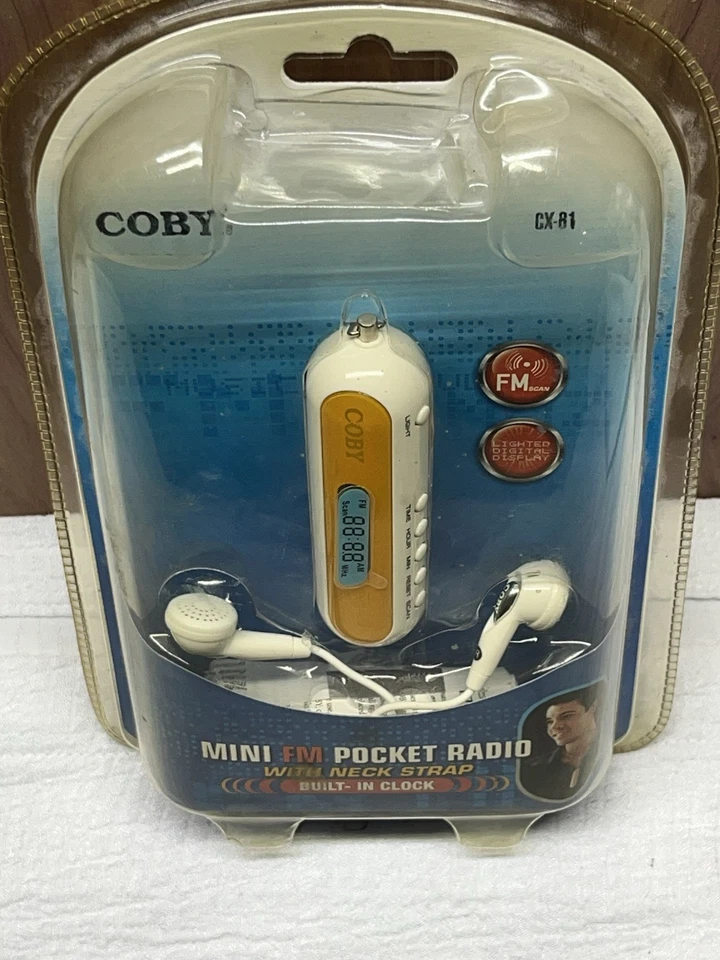 Coby CX61 Mini FM Pocket Radio w/ Neck Strap Built In Clock w/ Earphones NEW - Image 3 of 3