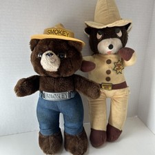 Vintage 1980 Dakin 13" Smokey Bear Plush Lot W/ Added Smokey The Sheriff Bear