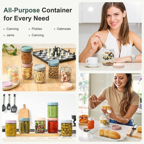 Netany 6er-Pack 16 Unzen Overnight Oats Behälter mit Deckel Glas Mehrfarbig  - Bild 7 von 7