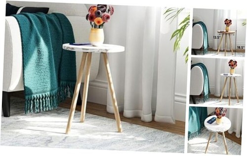 Small Round Side Tables for Living Room, Minimalist Circle Accent White Marble