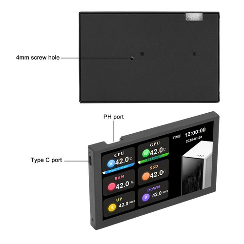 Black 5 Inch IPS USB Mini Screen PC CPU GPU RAM Data Monitor For AIDA64 - Afbeelding 18 van 23