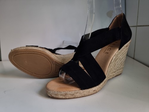 OFFICE LONDON DESIGNER UK 7 EU 40 WOMENS BLACK SUEDE LEATHER WEDGE HEELS SANDALS