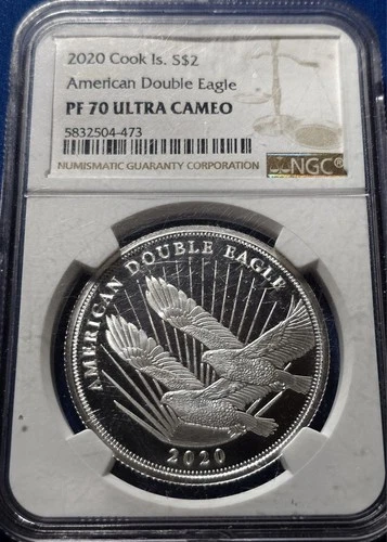 A 2020 Cook Islands Silver American Double Eagle $2 NGC PF70 