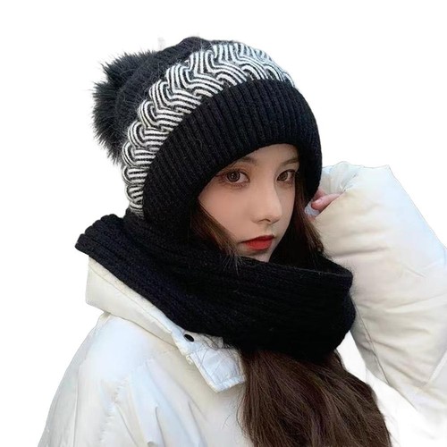 Damen Winter doppelt warm Strickmütze wattiert verdickt Strick" Schal Mütze S8V4 - Bild 26 von 29