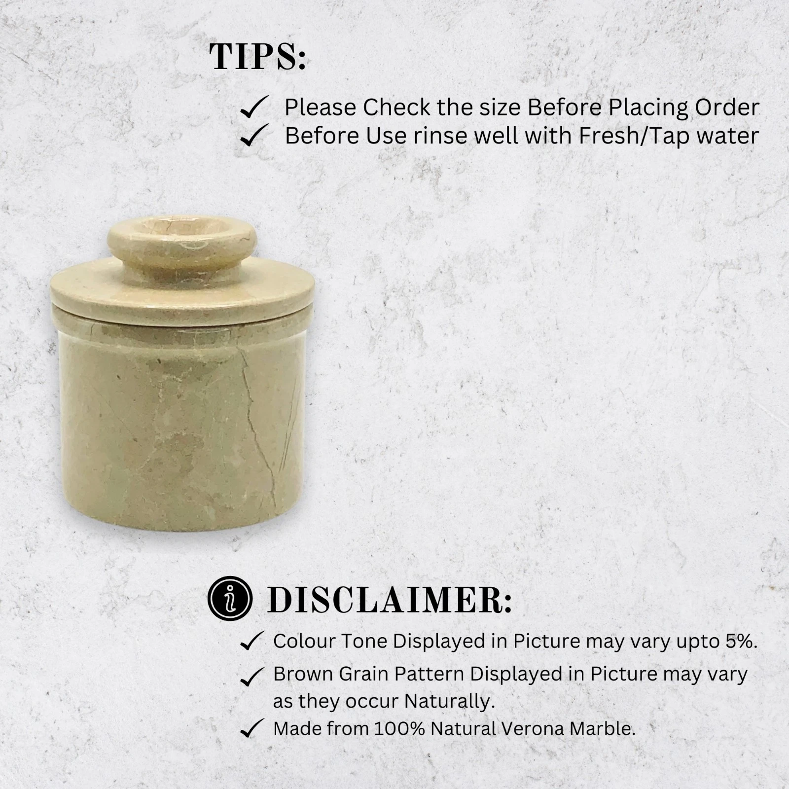 Marble Butter Crock with Lid Countertop French Butter Storage