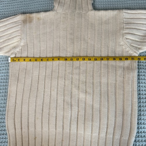 Vintage J.Crew 100% Wool Fisherman Sweater Mens Medium Ivory Oarsman Turtleneck - Picture 7 of 9