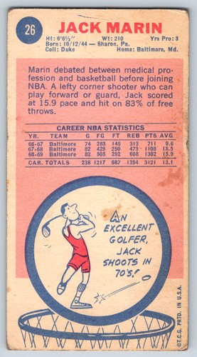 1969-70 Topps #26 Jack Marin RC - Bild 2 von 2