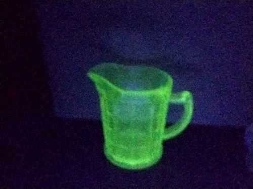 Hazel Atlas Colonial Block Green Uranium Glass Creamer Depression Glass