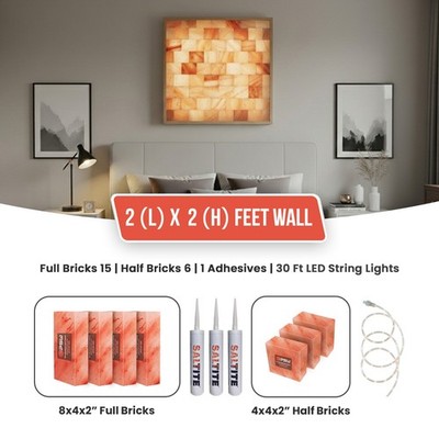 2x2 Ft Himalayan Pink Salt Wall Panel Kit w/ Bricks Glue Layout Map & Manua