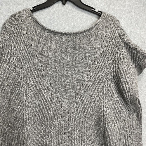 Halston Heritage Wool Poncho Sweater Women Small Gray Snap Sides Pullover Ribbe - Bild 2 von 9