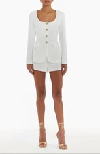 Amanda Uprichard Kya Women's Long Sleeve Romper Jumpsuit in Ivory Size M