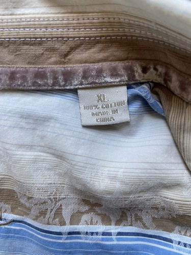 Tommy Bahama Denim Mens XL White Blue Brown Striped Button Down Shirt Cotton - Picture 3 of 10