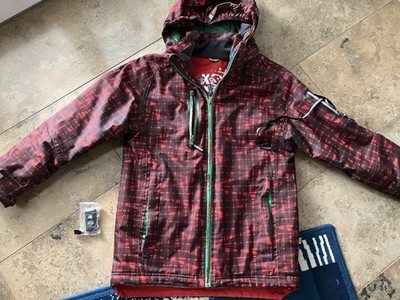 Winterjacke mit SOS System Gr.152 rot/schwarz Exes Alarm Skijacke+ 1 Panini Sti