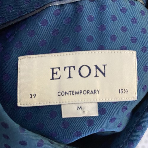 Eton Shirt Mens Medium 15.5 39 Blue Polka Dot Button Up Preppy Casual Office - Picture 3 of 11